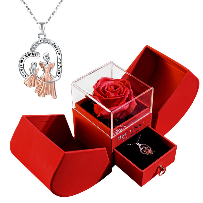 Rose Box with Mother and Daughter Necklace