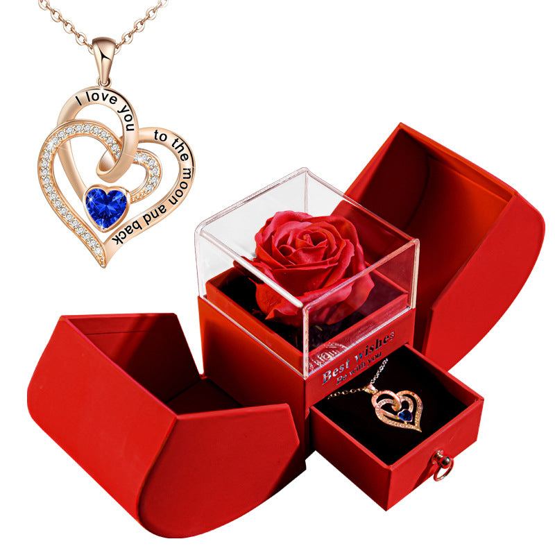 Rose Box with ,,I LOVE YOU TO THE MOON AND BACK'' Necklace
